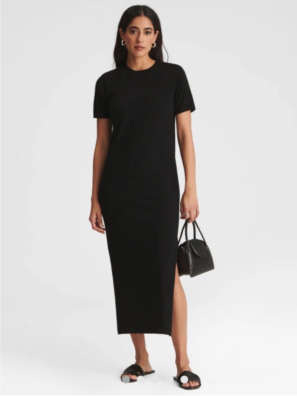 NAADAM Black Cashmere Short-Sleeve Side Slit Midi Dress Size M